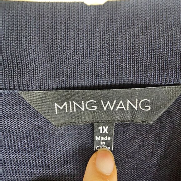 Ming Wang Navy Open-Front Cardigan 1X Aqua Accents Hook Closure Office Mature - Picture 5 of 12